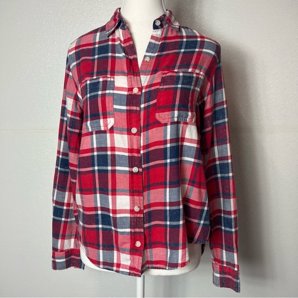 Universal Thread Red Blue Checkered Plaid Button Up Shirt Size XS - Picture 3 of 17